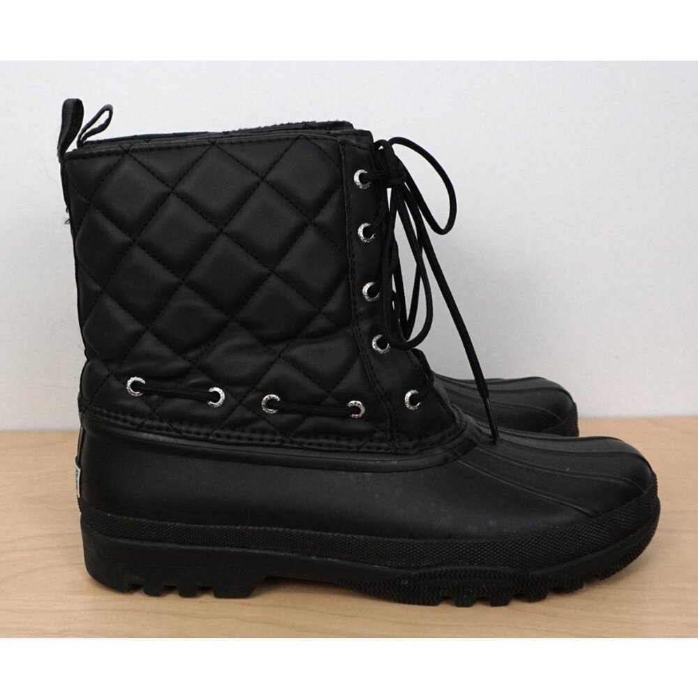 Sperry Rain Duck Boots Womens 9 Gosling Black Rubber Lace Up Quilted STS83693